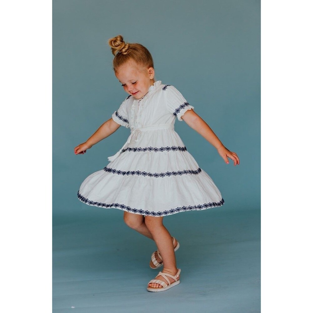 Ivy City Co Santorini Dress White Embroidered Tiered Girls Size 8T Matching Mini